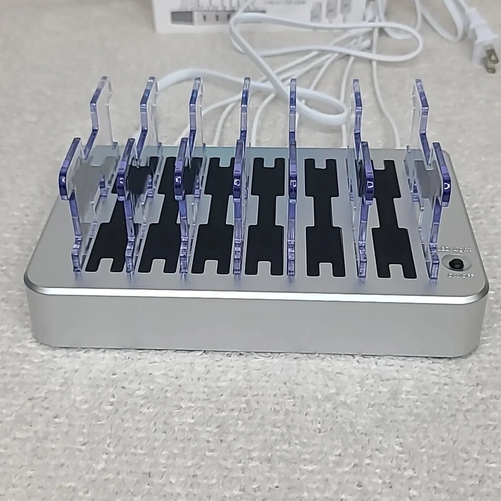 Hercules Tuff Charging Station for Multiple Devices, with 6 USB Ports Silver NWT